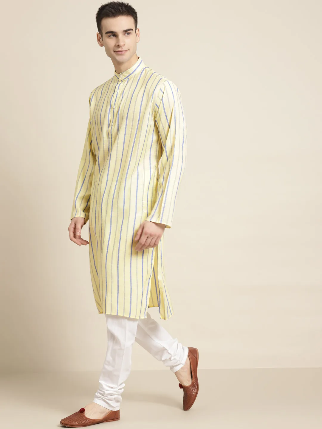 Men's Cotton Lemon Yellow ONLY Kurta  - Sojanya