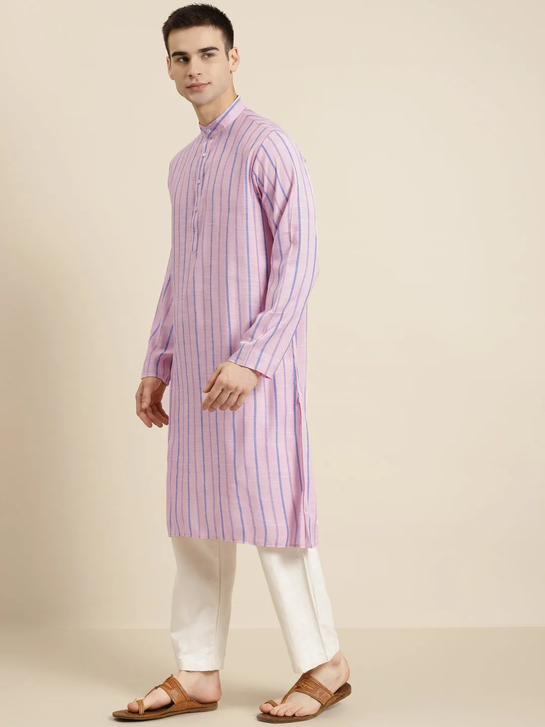 Men's Cotton Pink ONLY Kurta  - Sojanya