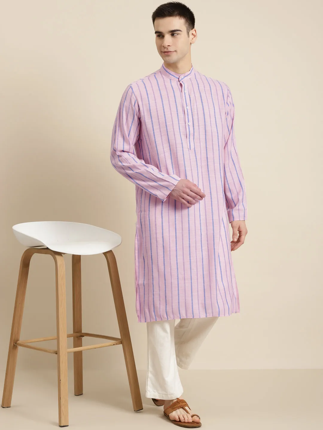 Men's Cotton Pink ONLY Kurta  - Sojanya