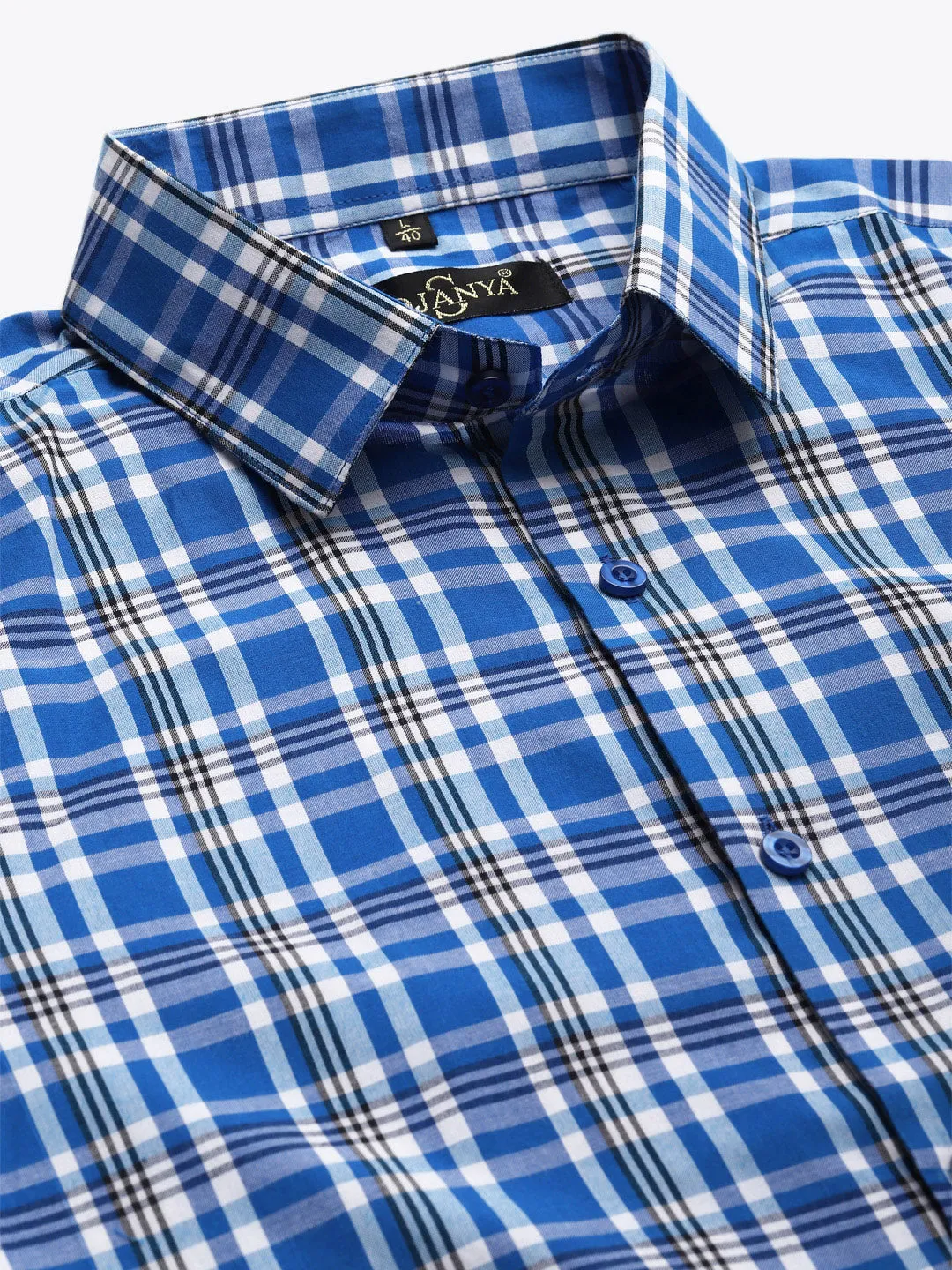 Men's Cotton Royal Blue & White Formal Shirt - Sojanya