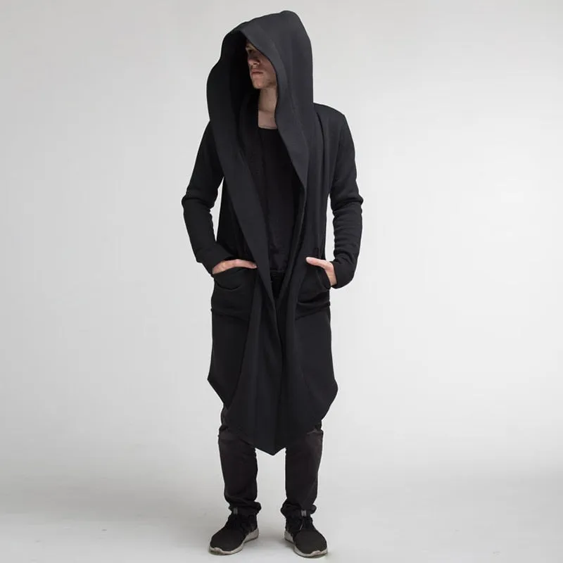 Men's Hooded Cardigan Trench Coat Streetwear Solid Color Hooded Windbreaker with Hood Autumn/Winter Jackets Men Trench Coat