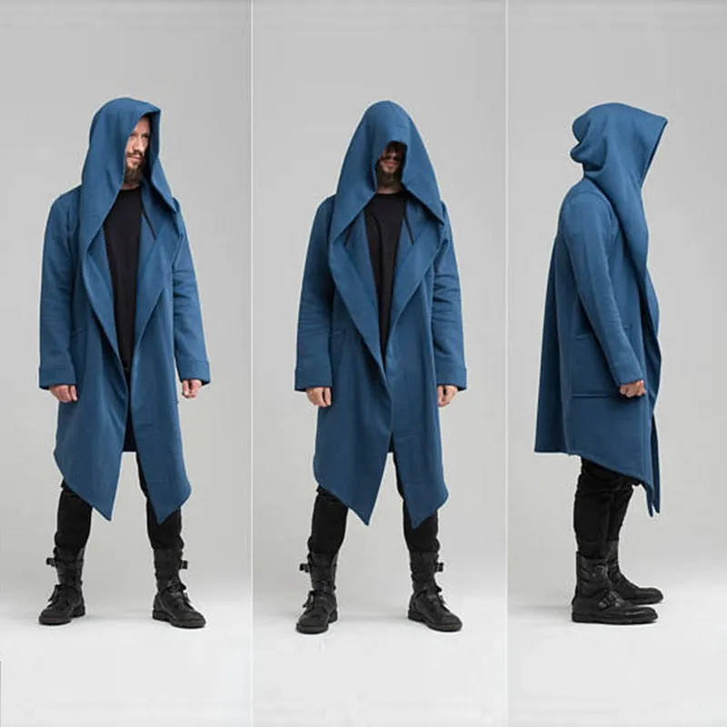 Men's Hooded Cardigan Trench Coat Streetwear Solid Color Hooded Windbreaker with Hood Autumn/Winter Jackets Men Trench Coat