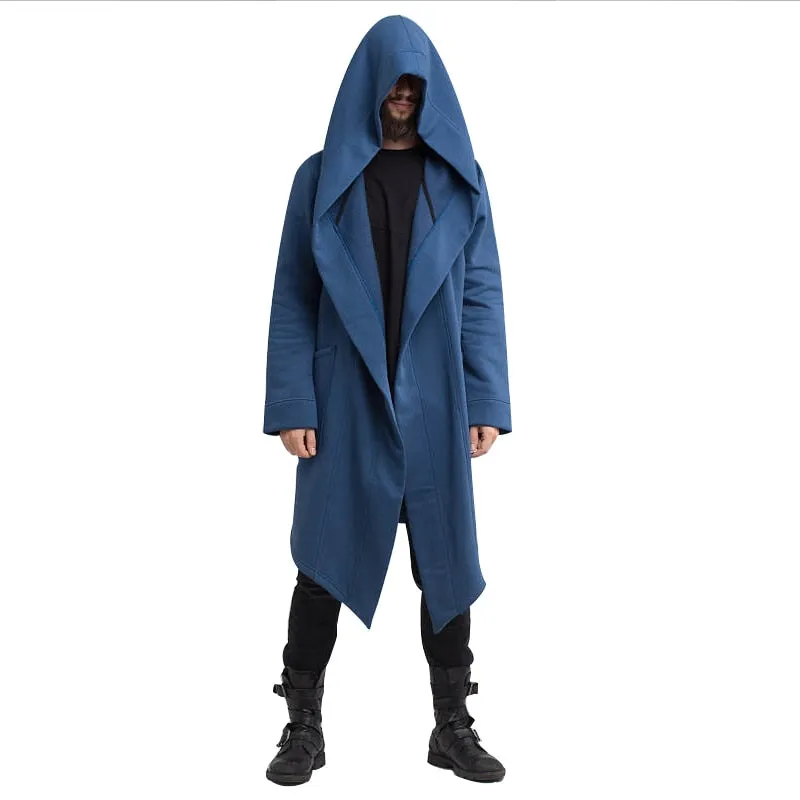 Men's Hooded Cardigan Trench Coat Streetwear Solid Color Hooded Windbreaker with Hood Autumn/Winter Jackets Men Trench Coat