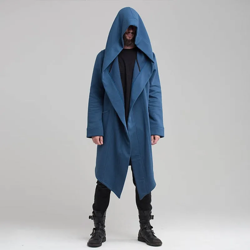 Men's Hooded Cardigan Trench Coat Streetwear Solid Color Hooded Windbreaker with Hood Autumn/Winter Jackets Men Trench Coat