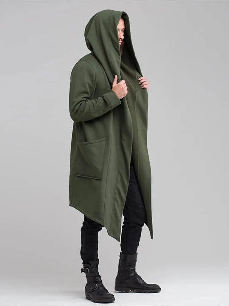 Men's Hooded Cardigan Trench Coat Streetwear Solid Color Hooded Windbreaker with Hood Autumn/Winter Jackets Men Trench Coat