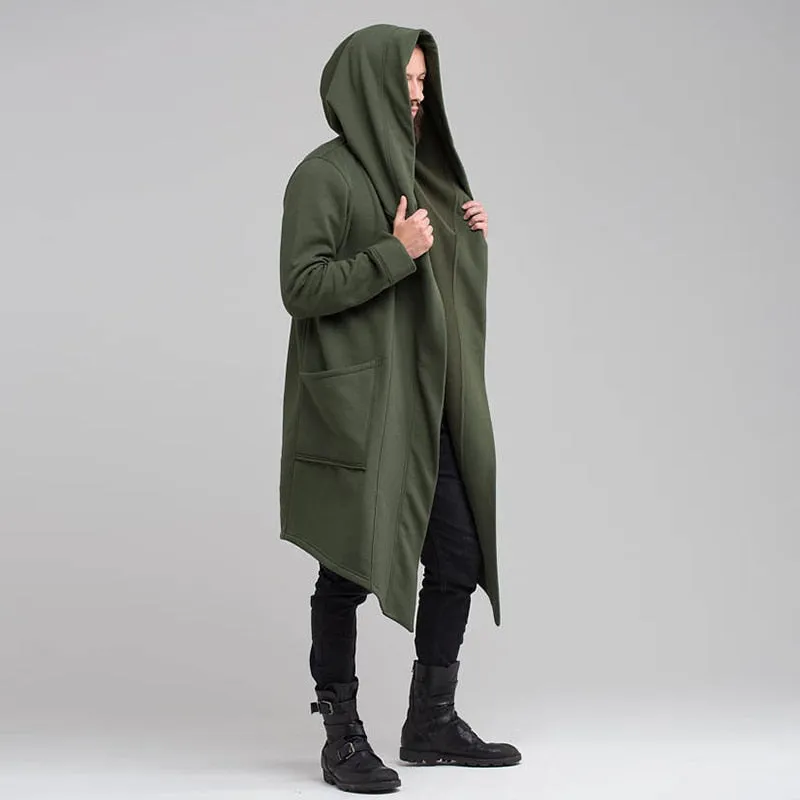 Men's Hooded Cardigan Trench Coat Streetwear Solid Color Hooded Windbreaker with Hood Autumn/Winter Jackets Men Trench Coat