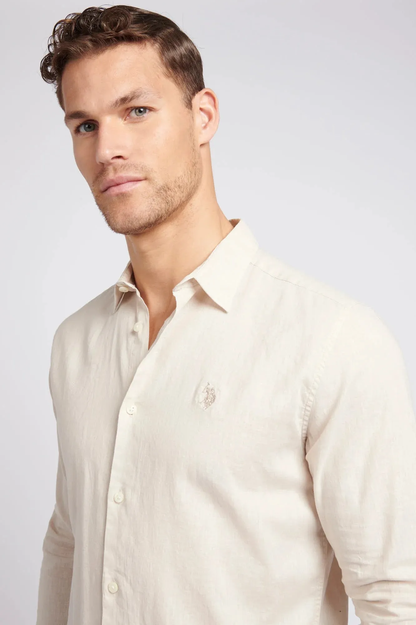 Mens Linen Blend Shirt in Moon Beam