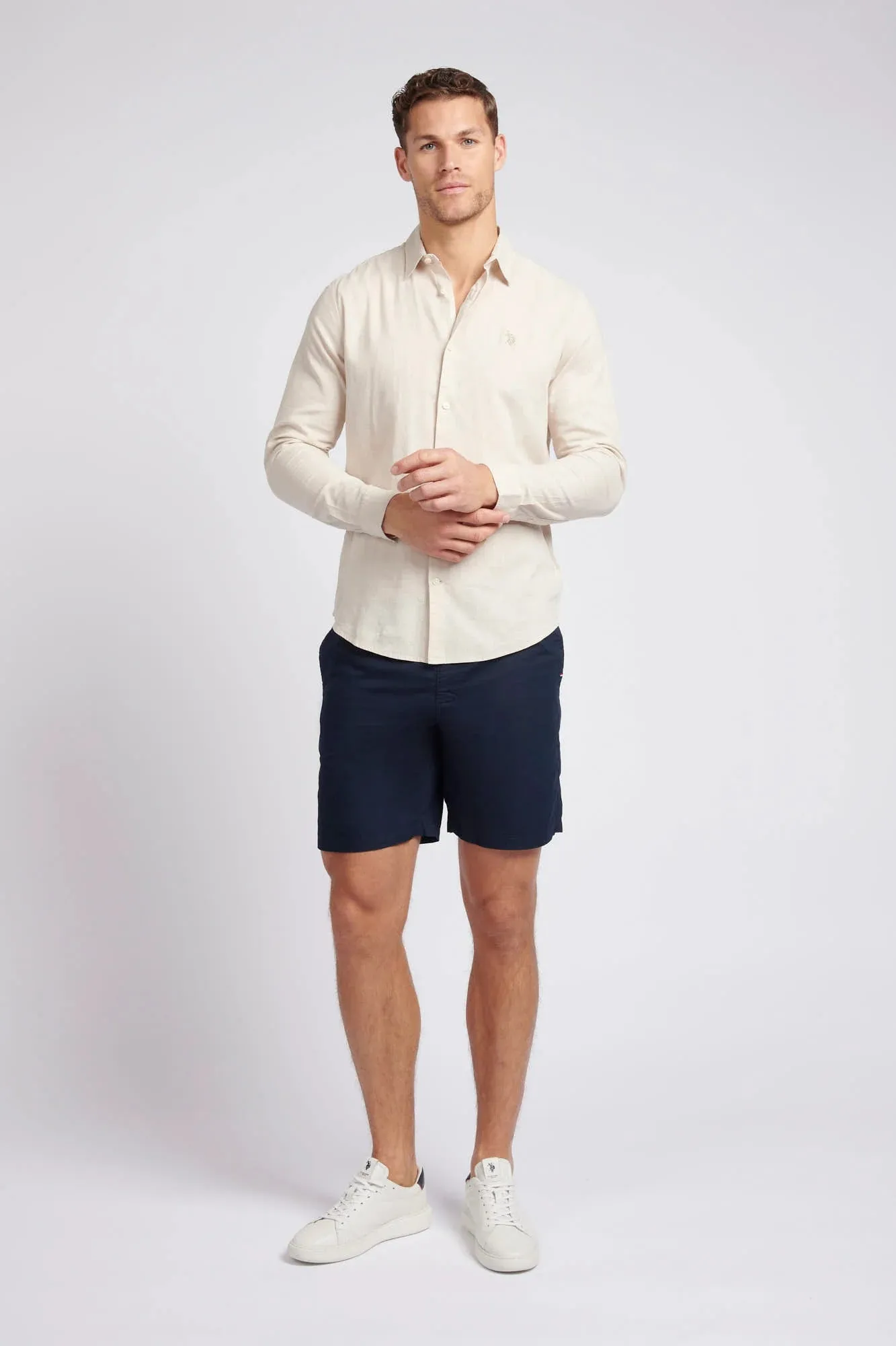 Mens Linen Blend Shirt in Moon Beam