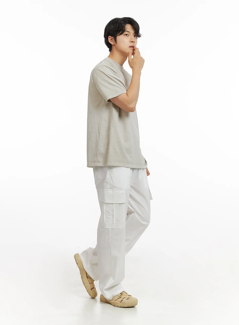 Men's Loose Fit Cargo Pants (White) IG409