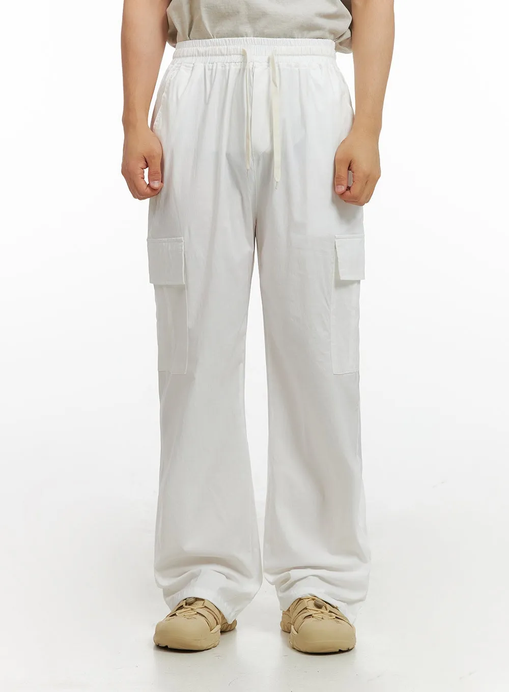 Men's Loose Fit Cargo Pants (White) IG409