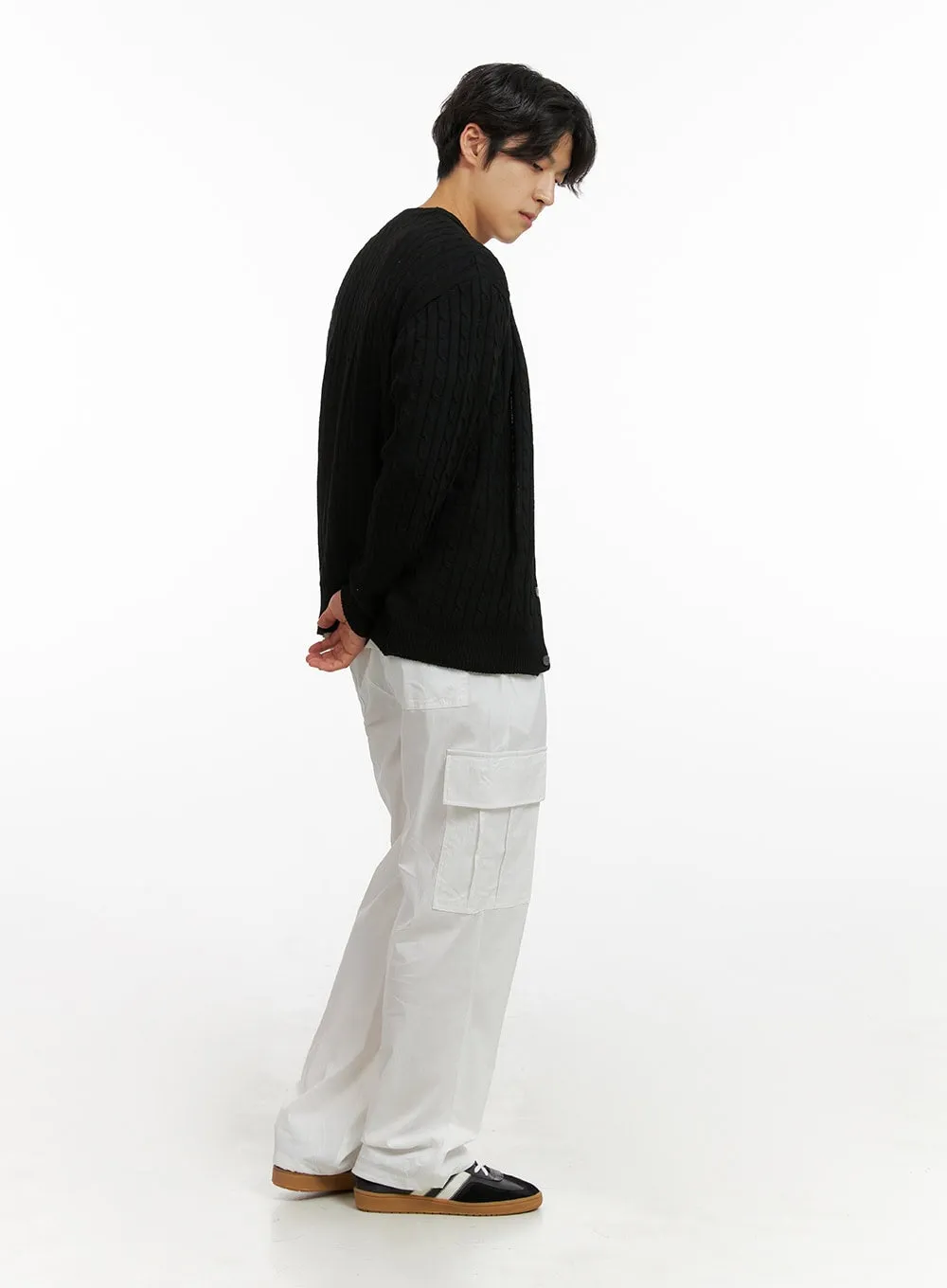 Men's Loose Fit Cargo Pants (White) IG409