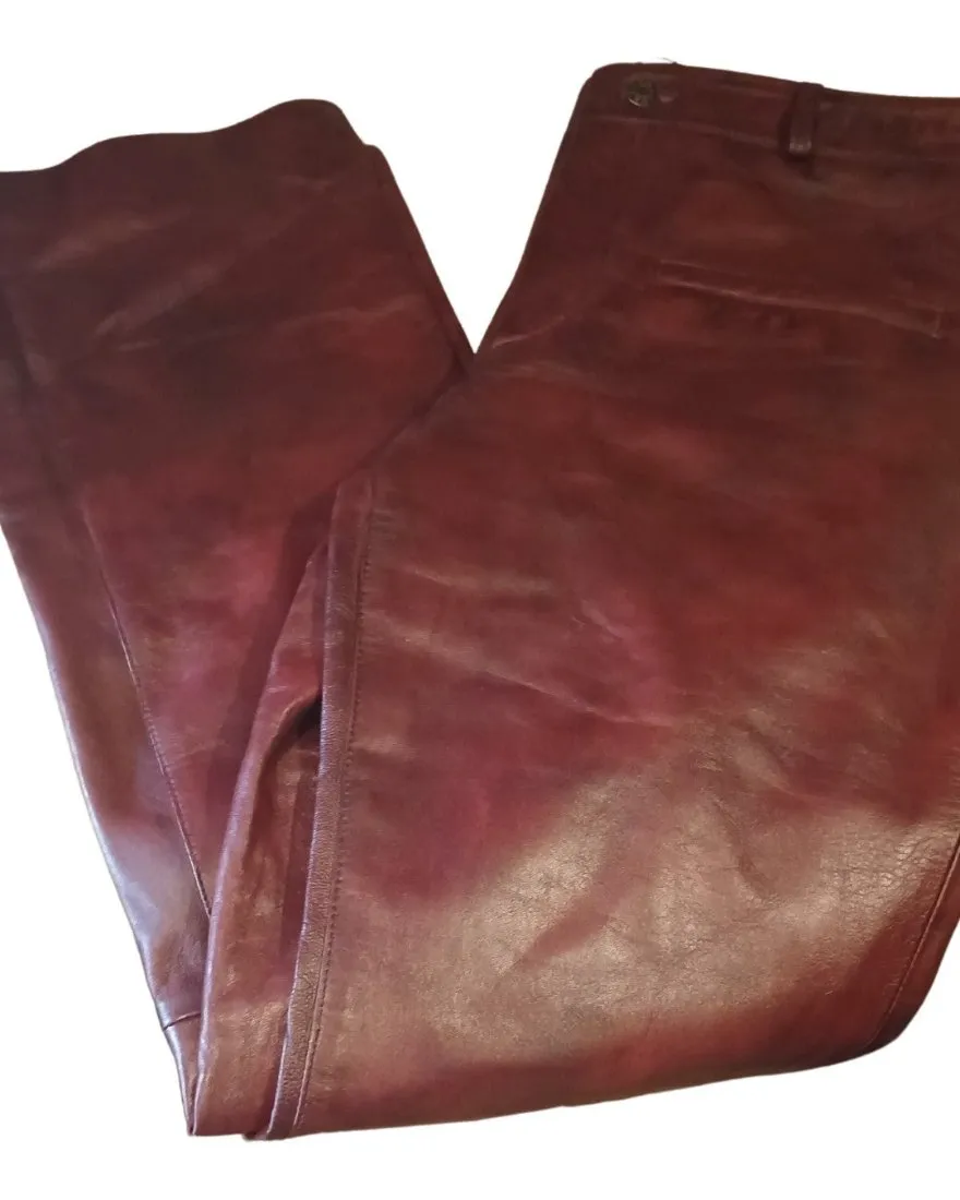 Mens Maroon Leather Pants