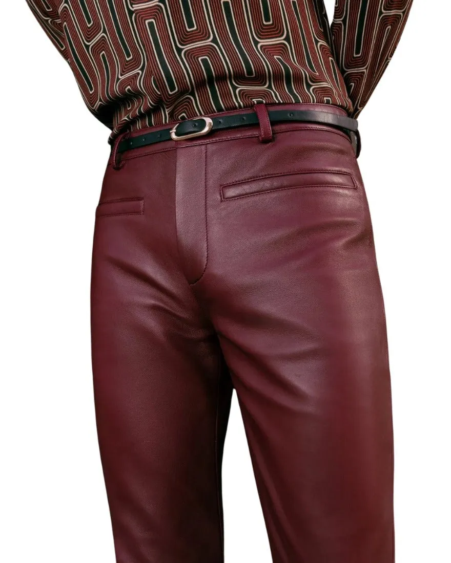 Mens Maroon Leather Pants