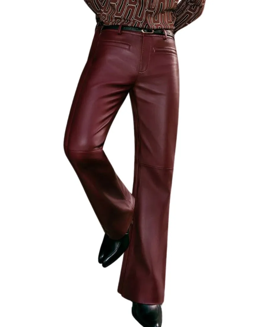 Mens Maroon Leather Pants