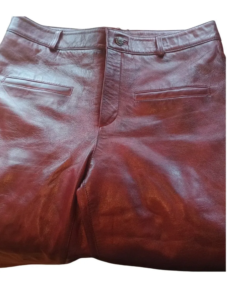 Mens Maroon Leather Pants