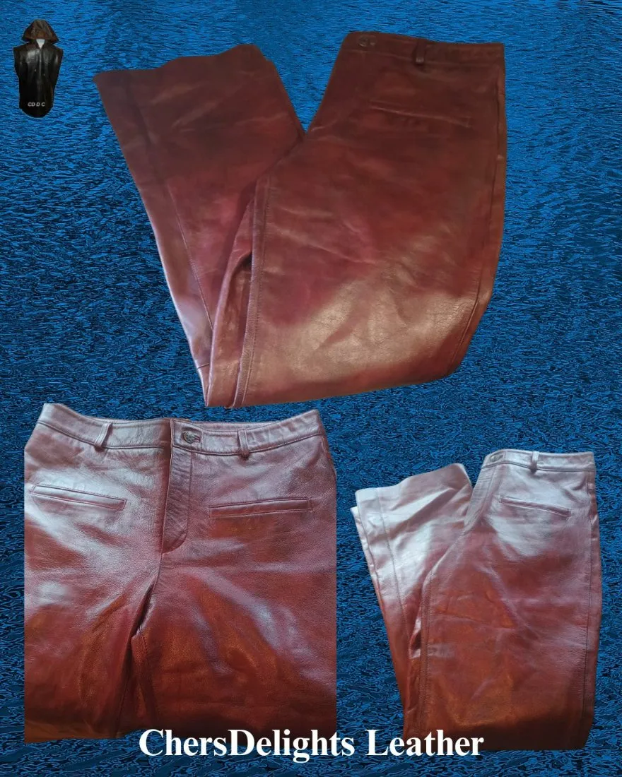 Mens Maroon Leather Pants