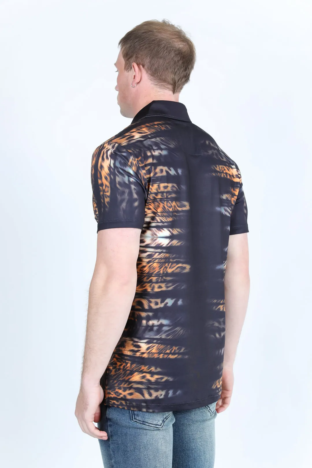 Mens Modern Fit Stretch Baroque Print Polo with Rhinestones