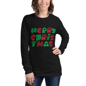 Merry Christmas Typography Women's Long Sleeve Tee