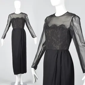 Michael Novarese Long Sleeve Black Evening Dress with Lace Illusion Bodice