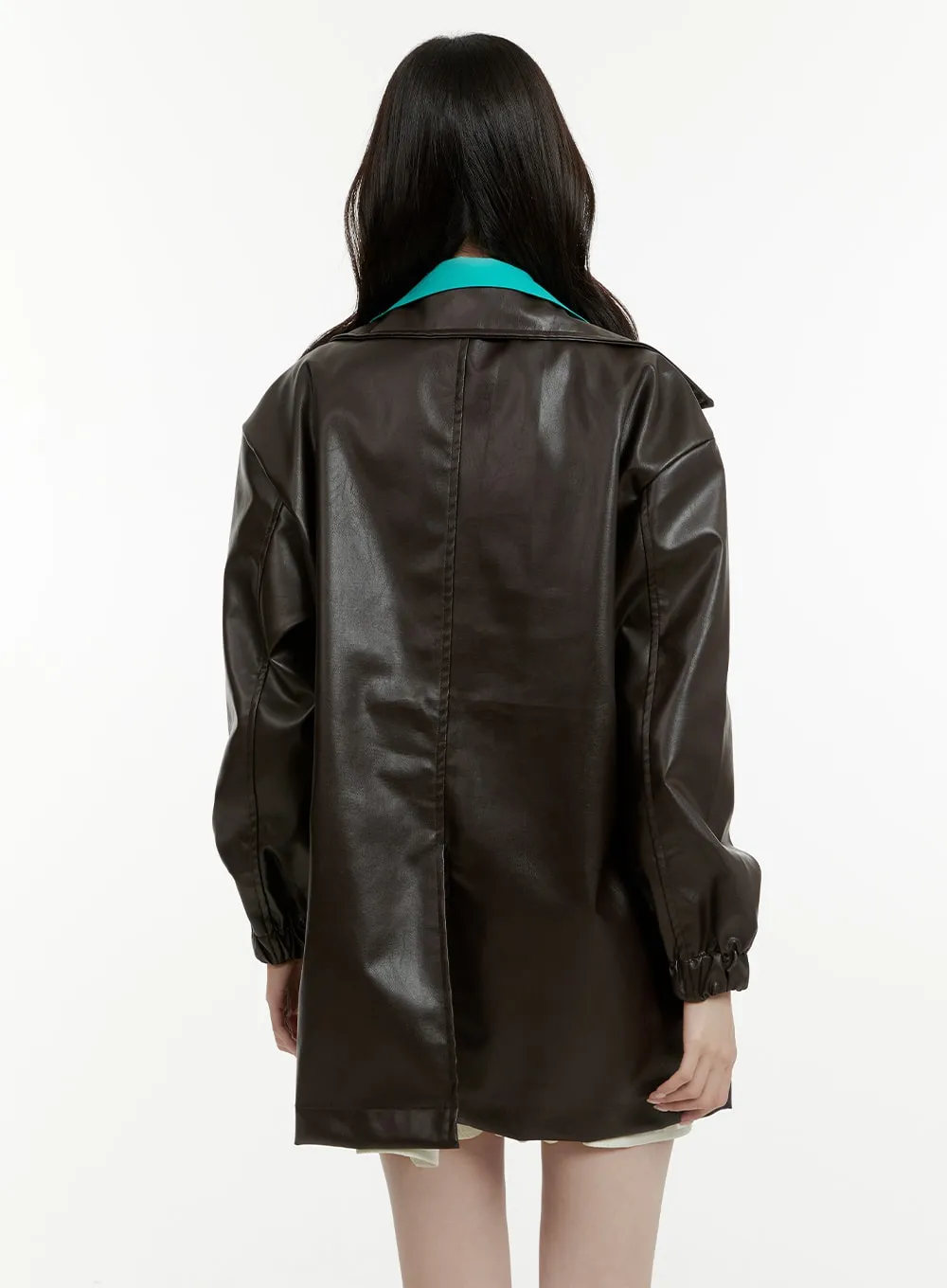 Midi Zip-Up Faux Leather Jacket OA405