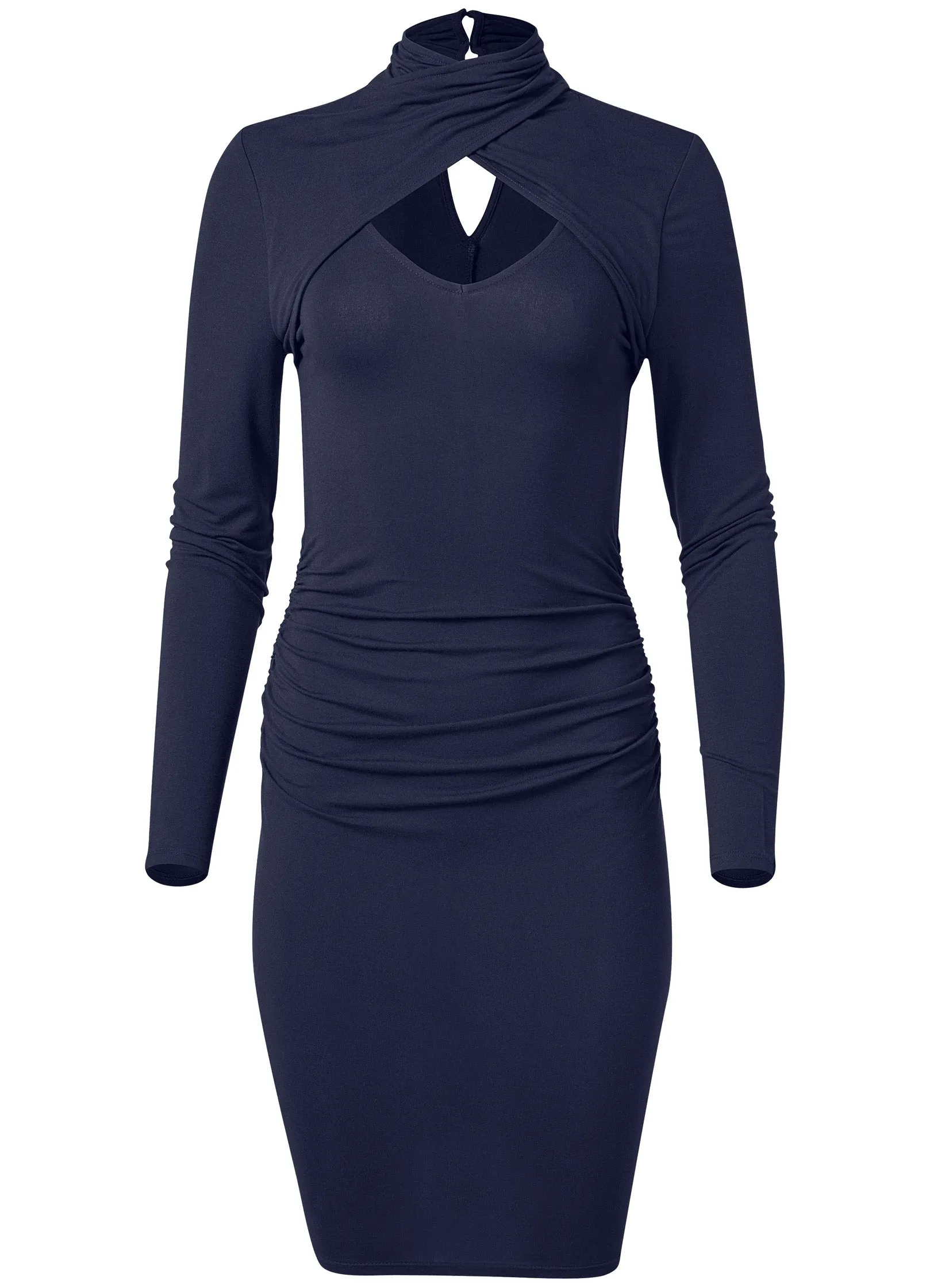 Mock-Neck Casual Dress  - Navy