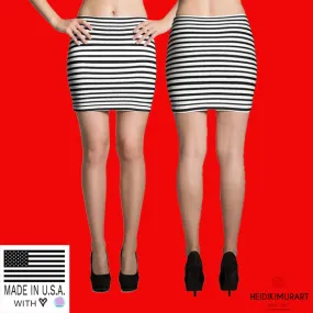 Modern Designer Black White Horizontal Stripe Women's Mini Skirt- Made in USA/EU