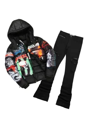 Nash Puffer & Sutton Black Super Stacked Flare Jean Bundle