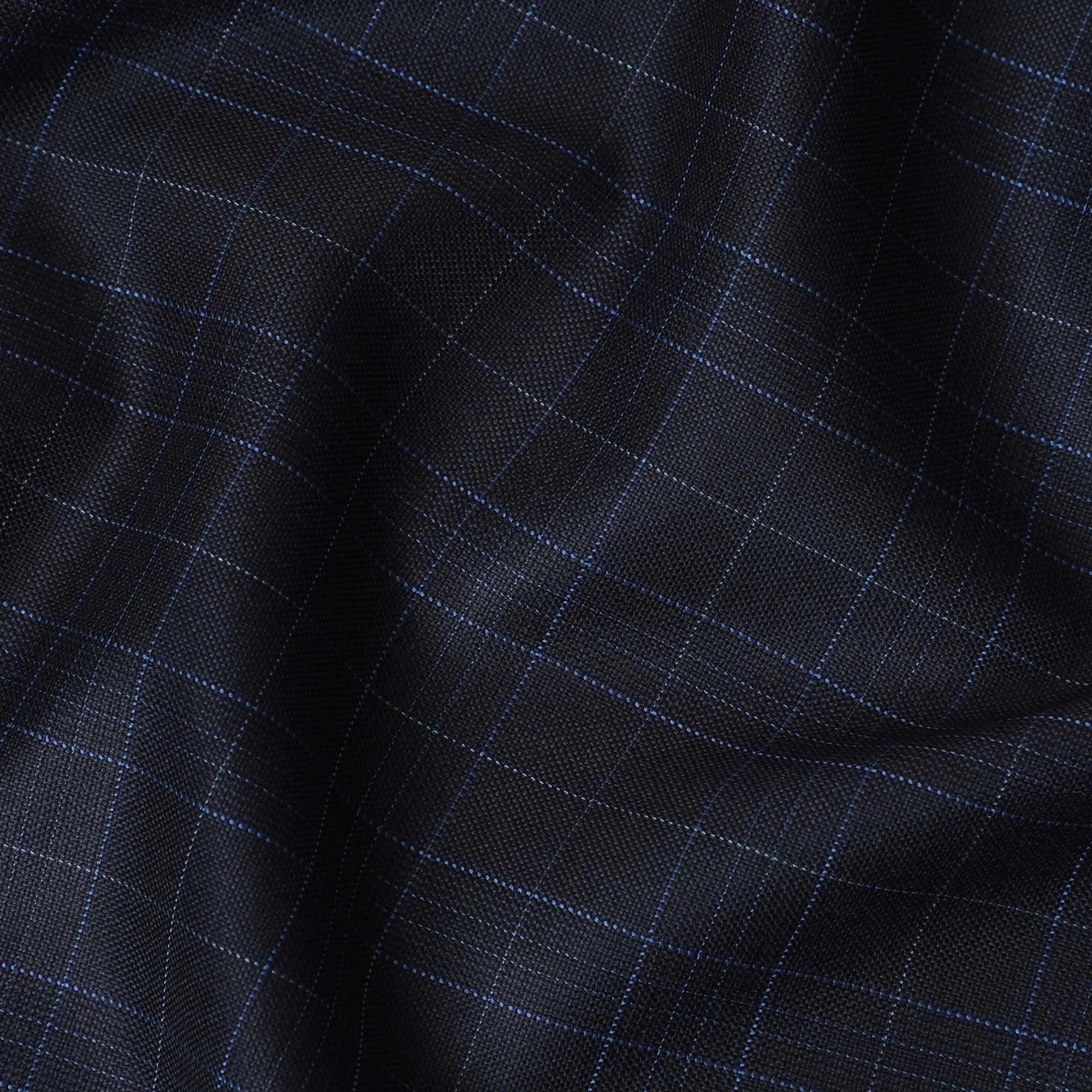 Navy blue Premium English Super 150's wool and cashmere with blue and grey checks design-D11422