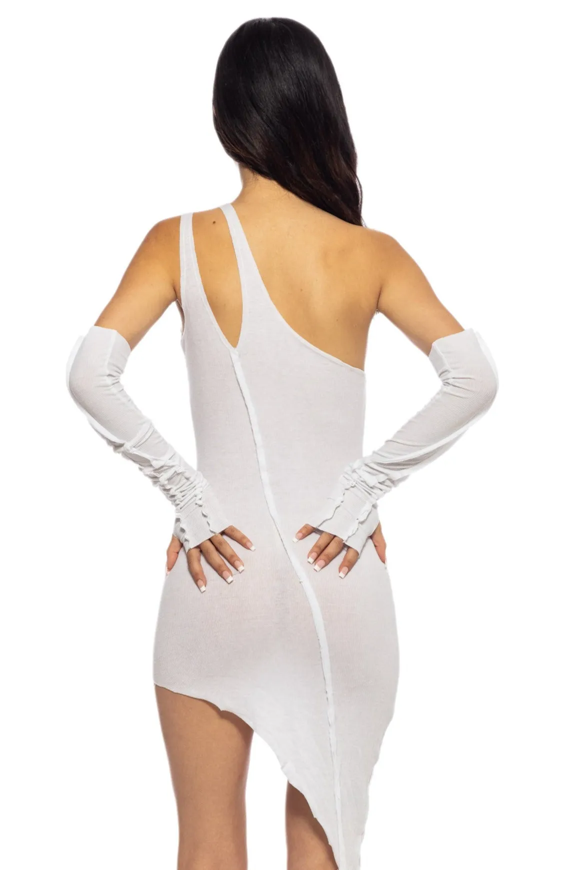 OPEN SEAM ARM WARMERS IN WHITE RIB