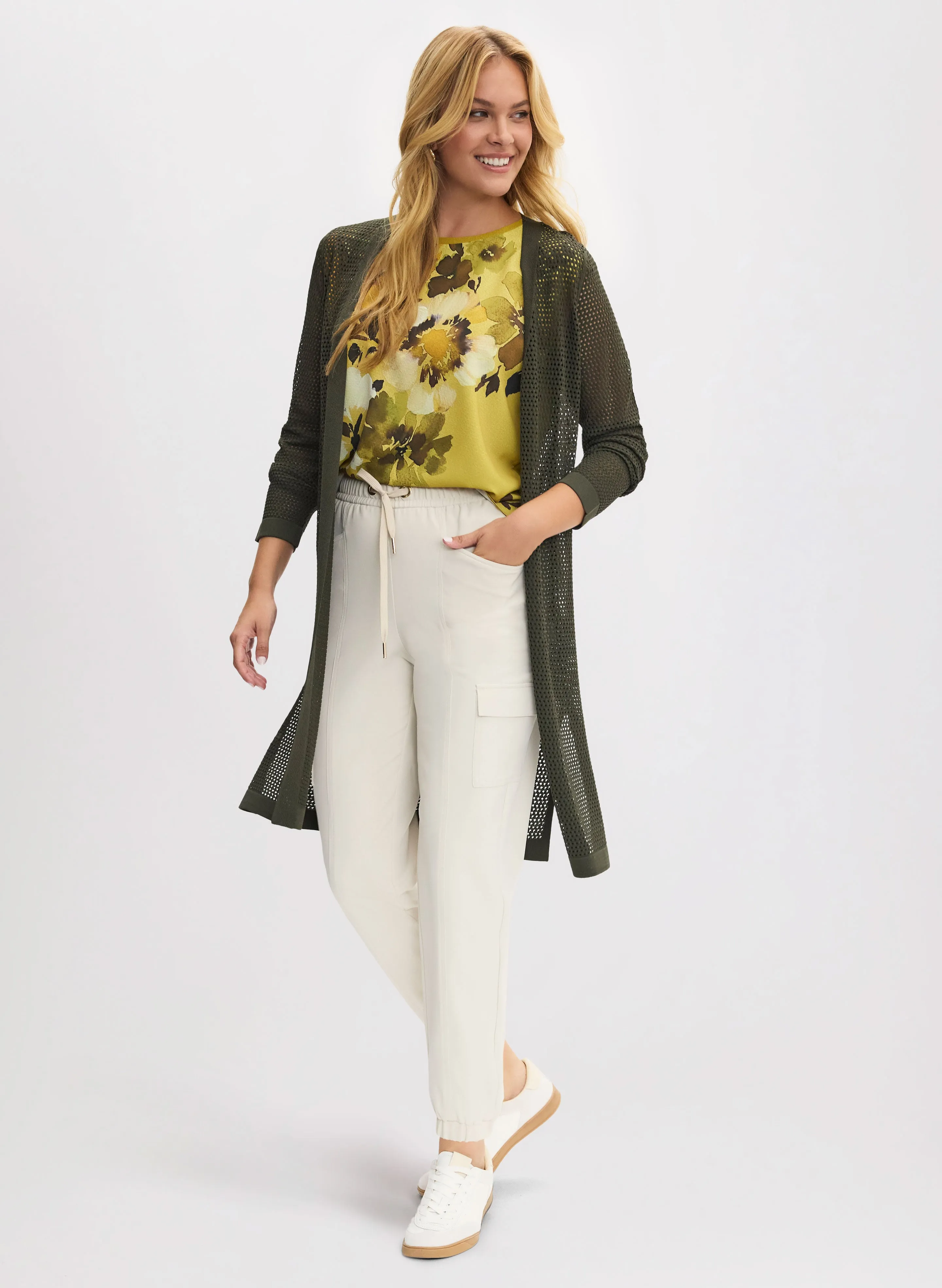 Open-Stitch Cardigan & Cargo Pants