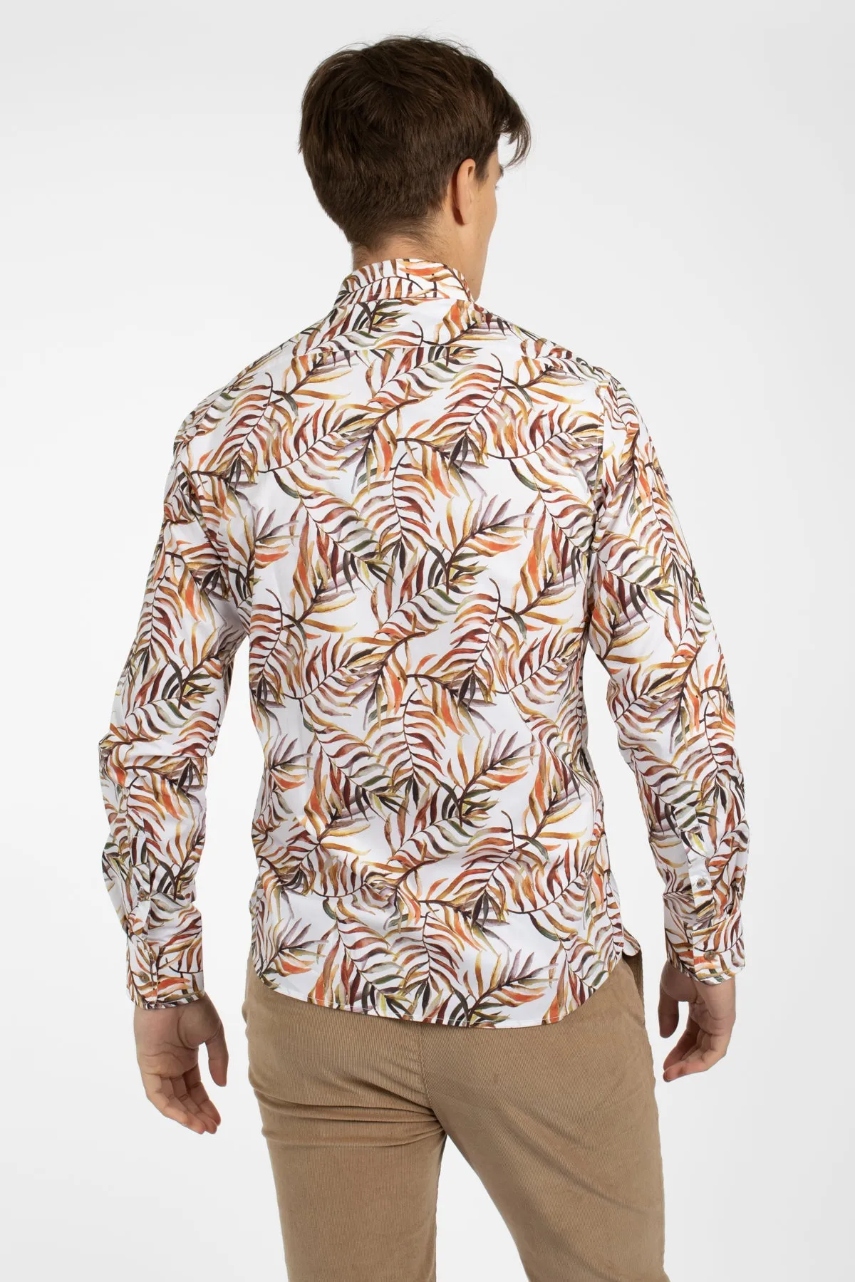 Orange Bermuda Palms Cotton Poplin Shirt