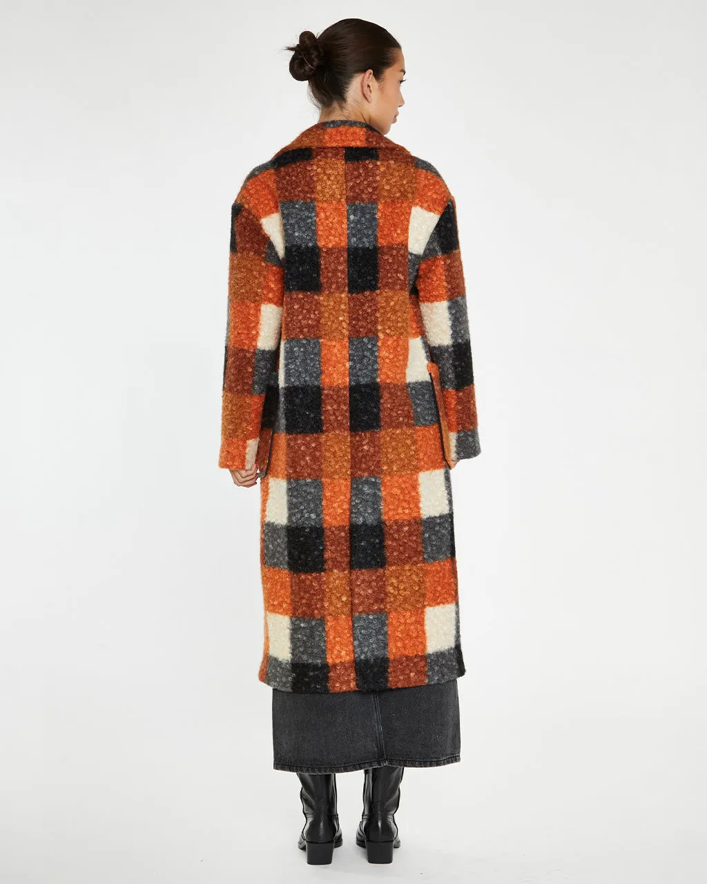 Orange Check Oversized Coat