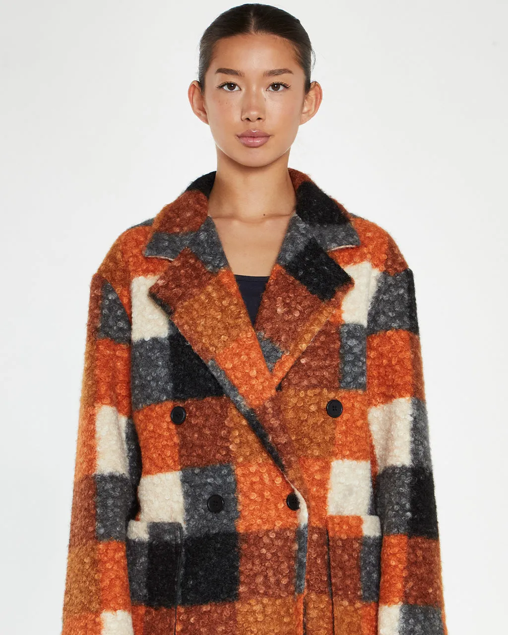 Orange Check Oversized Coat