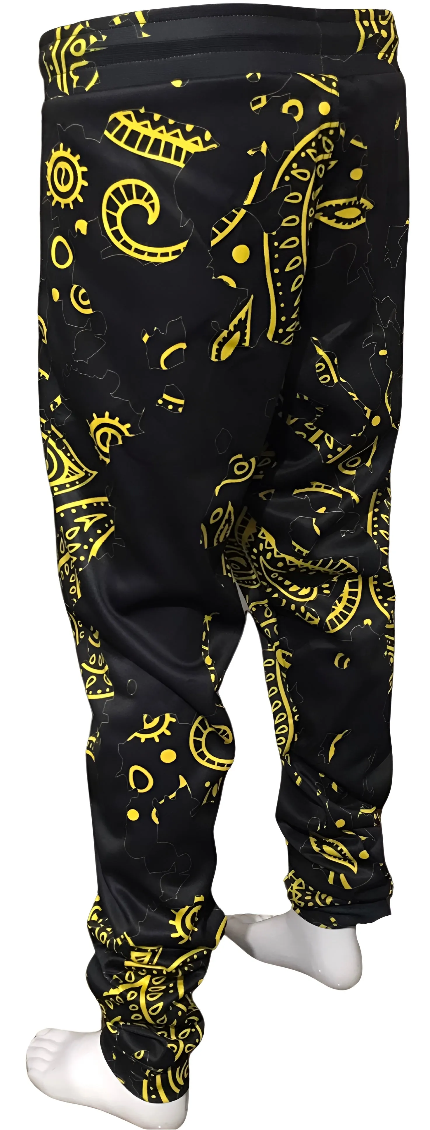 ^OUTFIT KINGS^ BANDANA JOGGER SWEATPANTS ~BLACK-YELLOW PAISLEY~ “THE SHATTER SERIES” (5XL)