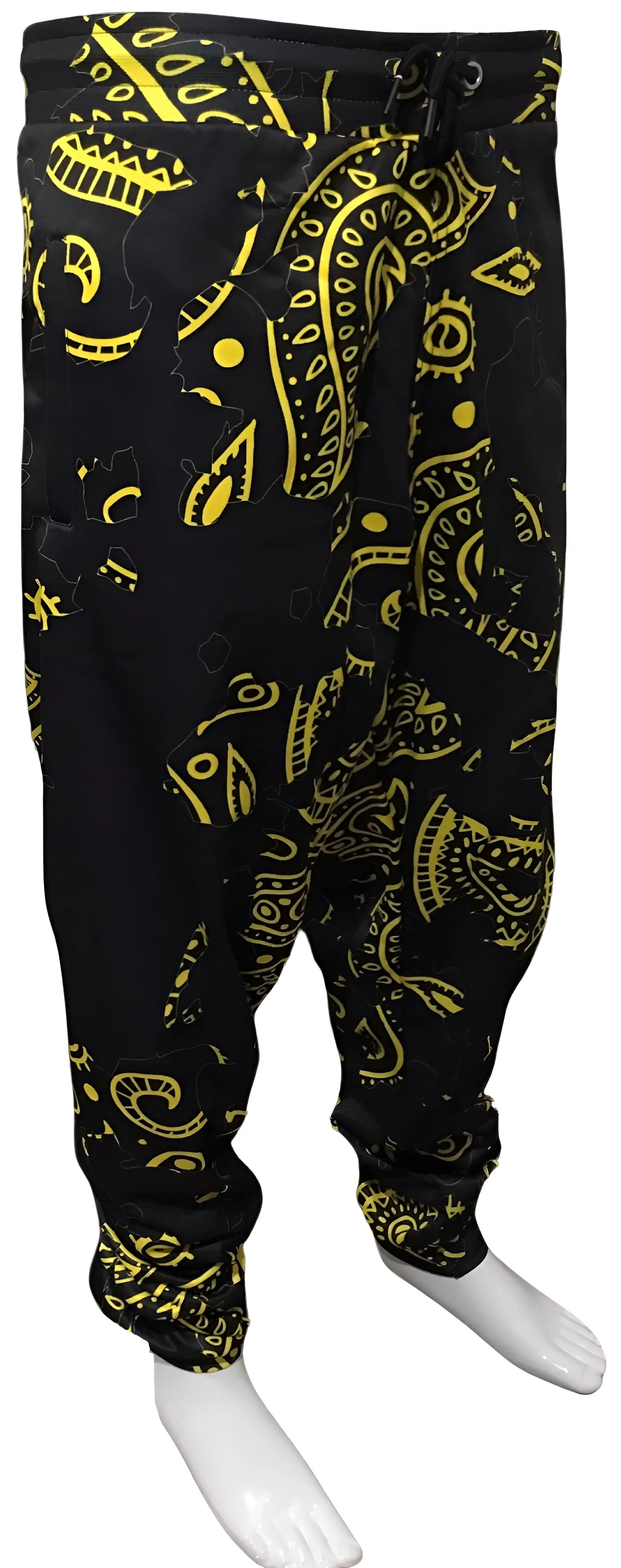 ^OUTFIT KINGS^ BANDANA JOGGER SWEATPANTS ~BLACK-YELLOW PAISLEY~ “THE SHATTER SERIES” (5XL)