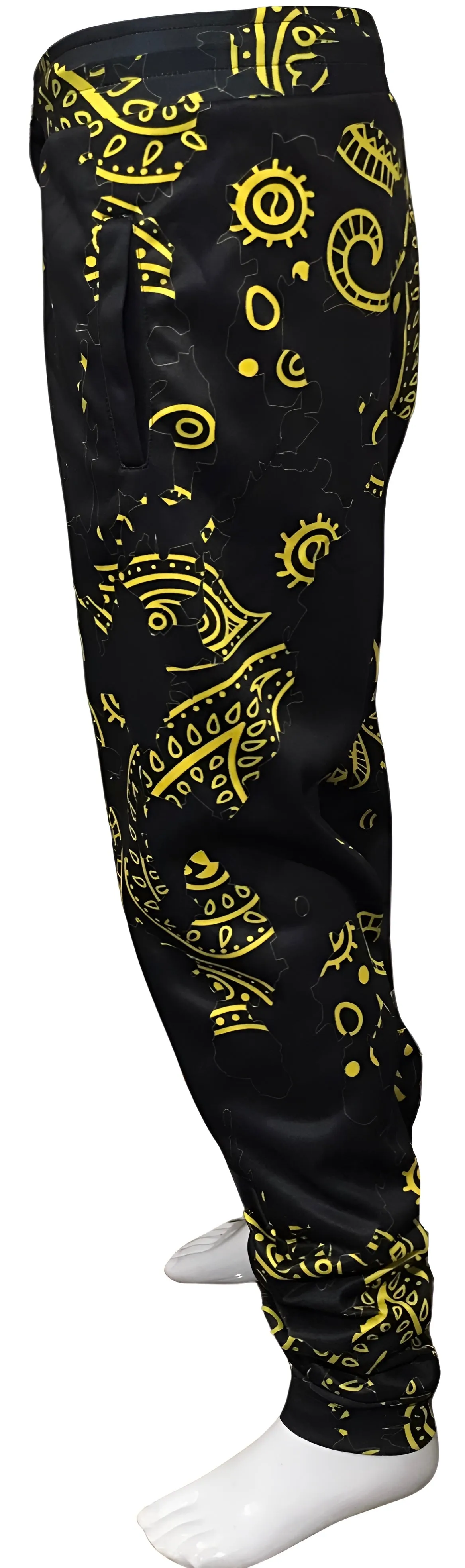 ^OUTFIT KINGS^ BANDANA JOGGER SWEATPANTS ~BLACK-YELLOW PAISLEY~ “THE SHATTER SERIES” (5XL)