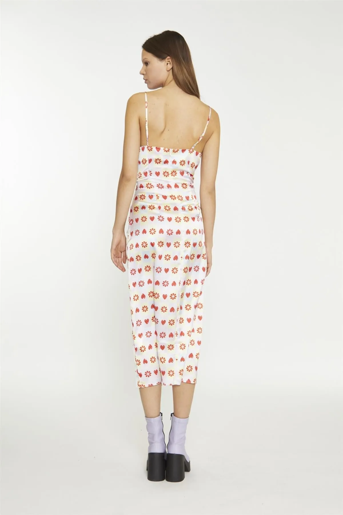 Pastel Tile-Print Cowl-Neck Midaxi-Dress