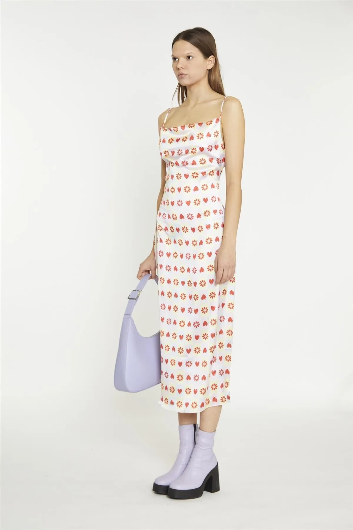 Pastel Tile-Print Cowl-Neck Midaxi-Dress