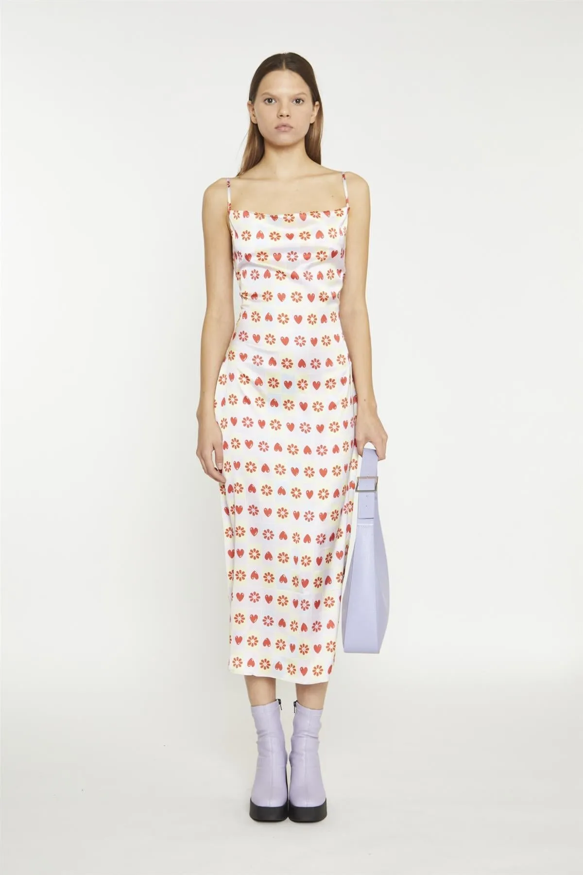 Pastel Tile-Print Cowl-Neck Midaxi-Dress