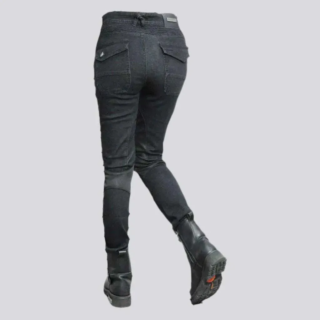 Patchwork women's biker jeans