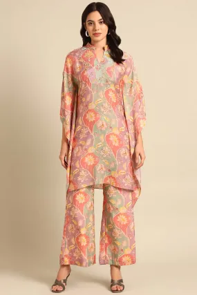 Peach Printed Kaftan & Pant Co-Ord Set