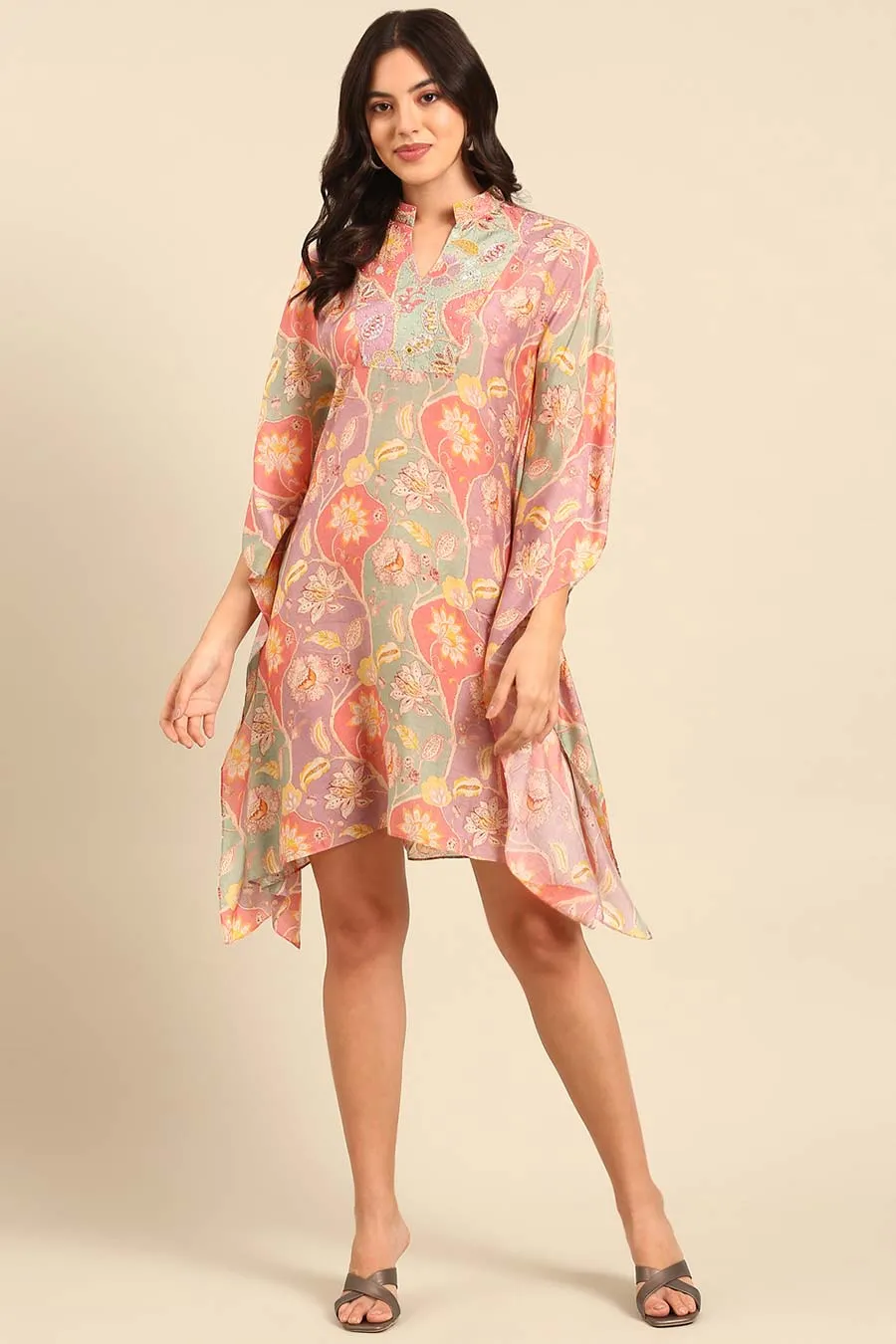 Peach Printed Kaftan & Pant Co-Ord Set