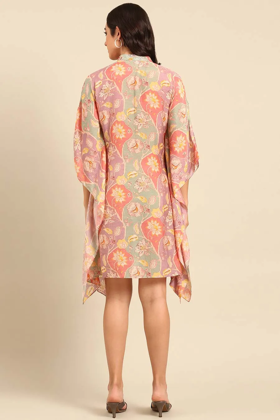 Peach Printed Kaftan & Pant Co-Ord Set