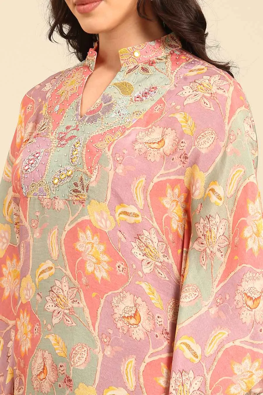 Peach Printed Kaftan & Pant Co-Ord Set