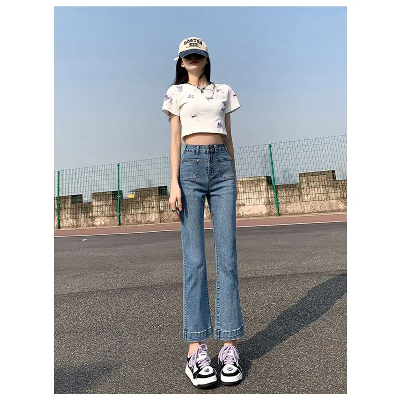 Petite Straight High-Waisted Slight Flare Jeans