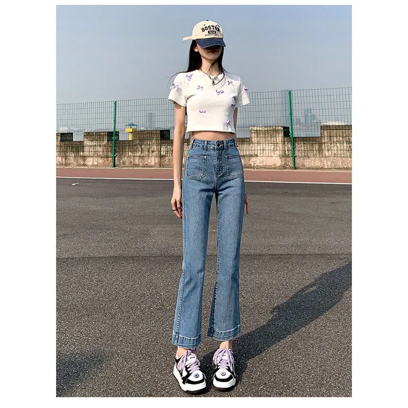 Petite Straight High-Waisted Slight Flare Jeans