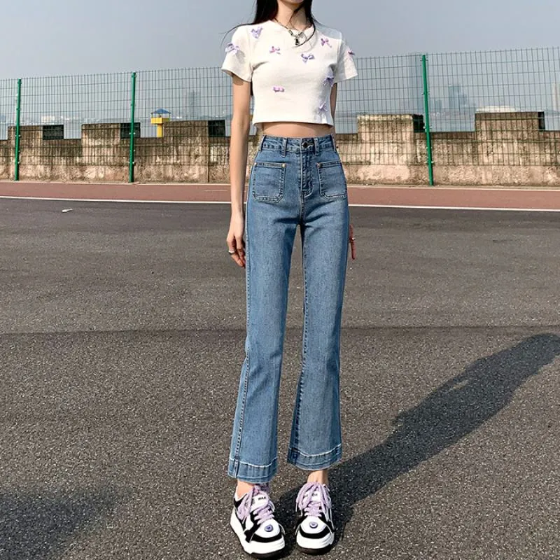 Petite Straight High-Waisted Slight Flare Jeans