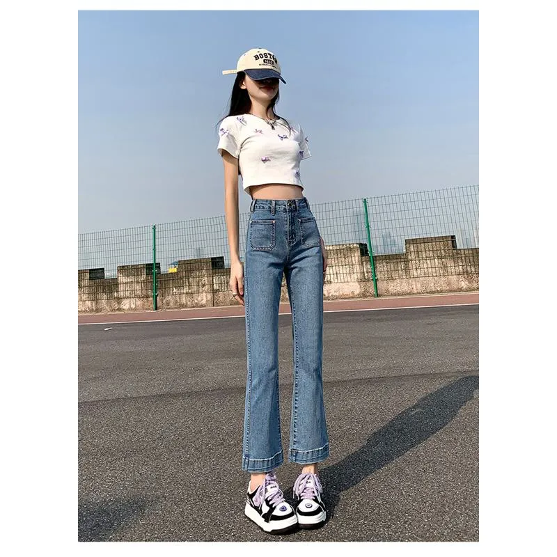 Petite Straight High-Waisted Slight Flare Jeans