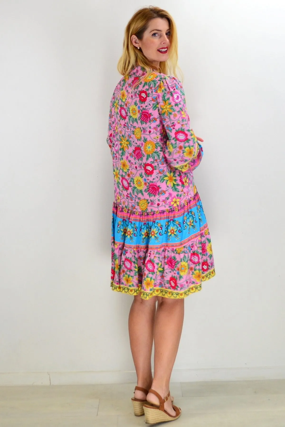 Pink Blue Eden Garden Tunic Dress