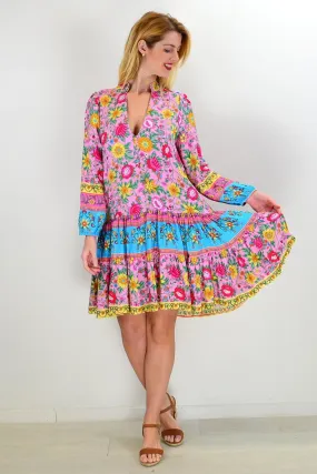 Pink Blue Eden Garden Tunic Dress